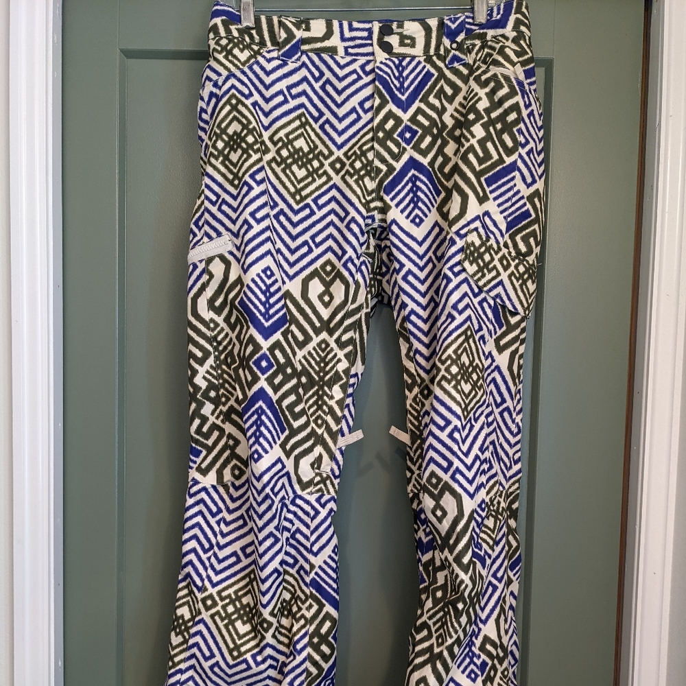 Burton Blue White and Olive Geometric Bootcut Ski Pants